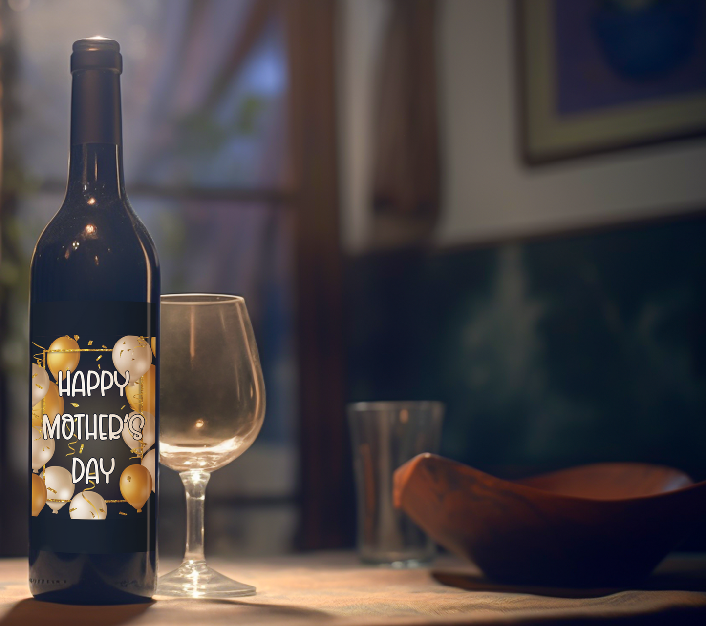 Mother's Day Wine Bottle Label x2 - Gold White Balloon Design - To fit Prosecco Champagne Beer Alcohol Bottles Custom Gift Present
