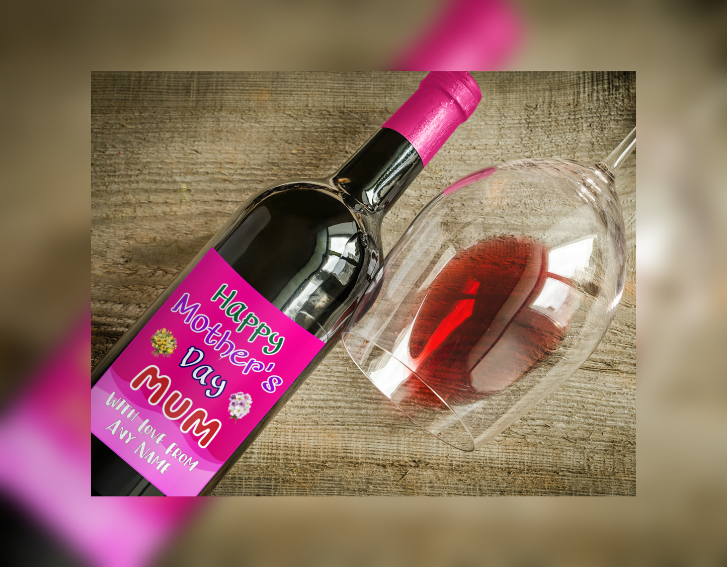 Mother's Day Wine Bottle Label x2 - Pink Design - To fit Prosecco Champagne Beer Alcohol Bottles Custom Gift Present - Add Your Name