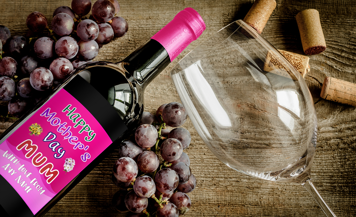 Mother's Day Wine Bottle Label x2 - Pink Design - To fit Prosecco Champagne Beer Alcohol Bottles Custom Gift Present - Add Your Name