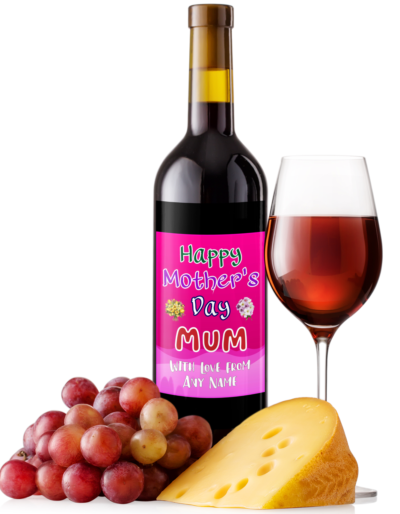 Mother's Day Wine Bottle Label x2 - Pink Design - To fit Prosecco Champagne Beer Alcohol Bottles Custom Gift Present - Add Your Name