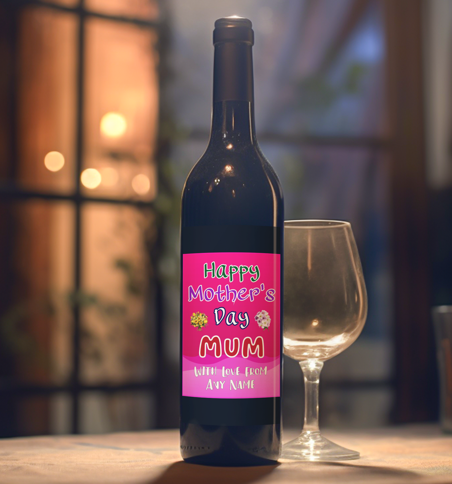 Mother's Day Wine Bottle Label x2 - Pink Design - To fit Prosecco Champagne Beer Alcohol Bottles Custom Gift Present - Add Your Name