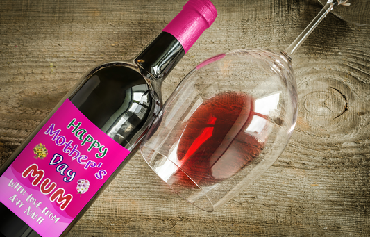 Mother's Day Wine Bottle Label x2 - Pink Design - To fit Prosecco Champagne Beer Alcohol Bottles Custom Gift Present - Add Your Name