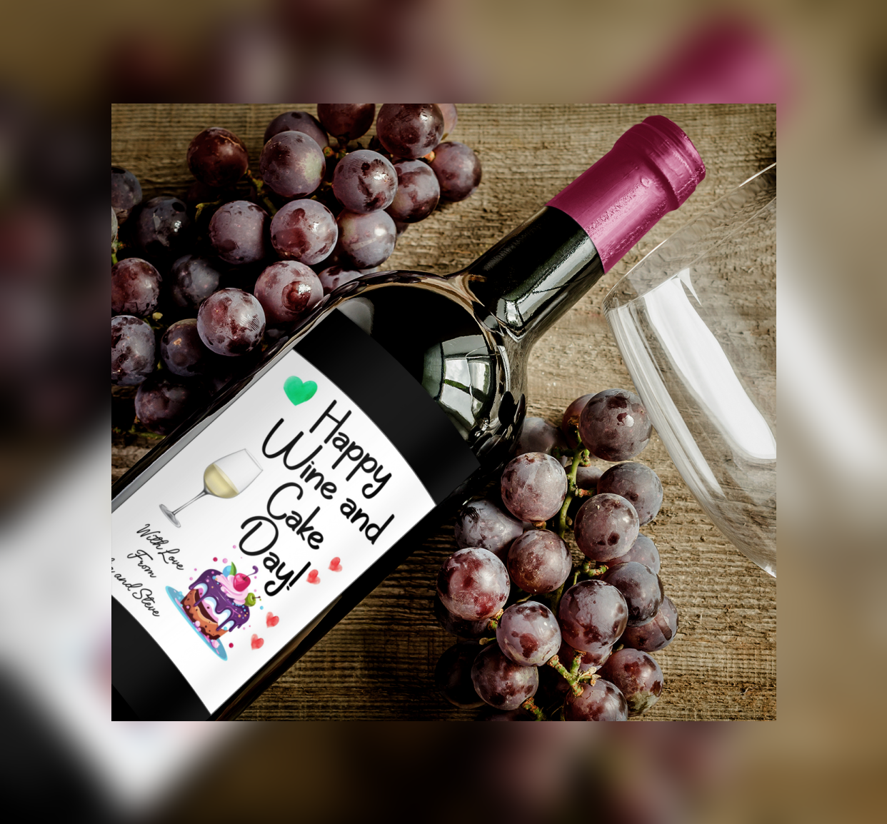 Wine Bottle Label x2 - Happy Wine And Cake Day - To fit White Wine Bottle - Add Custom Personalised Message