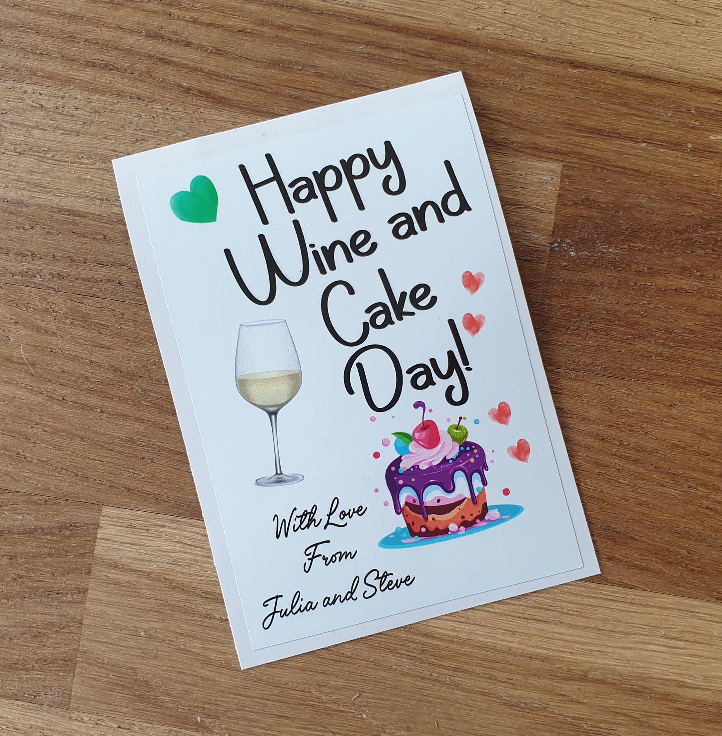 Wine Bottle Label x2 - Happy Wine And Cake Day - To fit White Wine Bottle - Add Custom Personalised Message