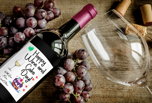 Wine Bottle Label x2 - Happy Wine And Cake Day - To fit White Wine Bottle - Add Custom Personalised Message