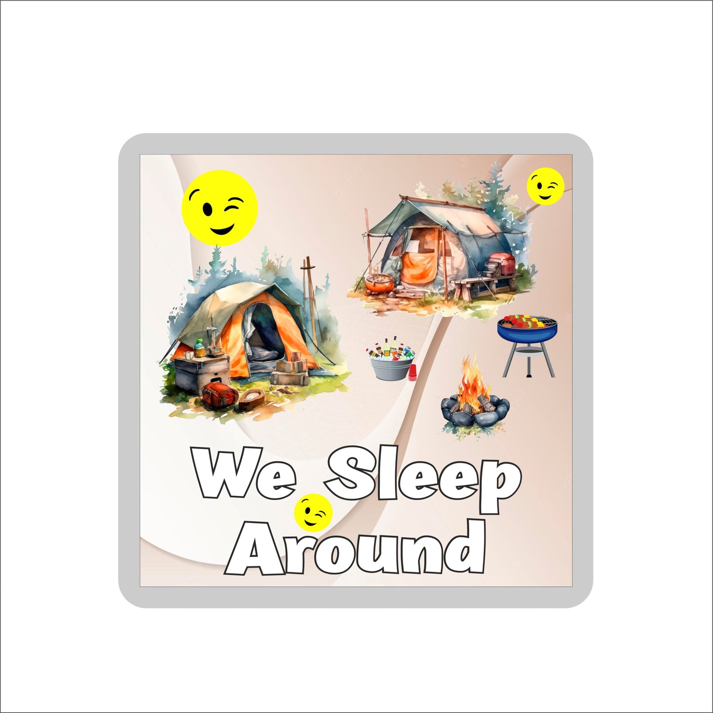 Camping Coaster Gift - We Sleep Around - Cute Cheeky Fun Novelty Birthday Holiday Present