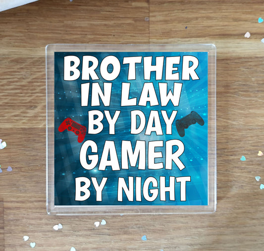 Brother in Law Gaming PS4 Coaster Gift - Brother in Law By Day Gamer By Night - Cute Fun Cheeky Novelty Present