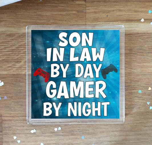 Son in Law Gaming PS4 Coaster Gift - Son in Law By Day Gamer By Night - Cute Fun Cheeky Novelty Present