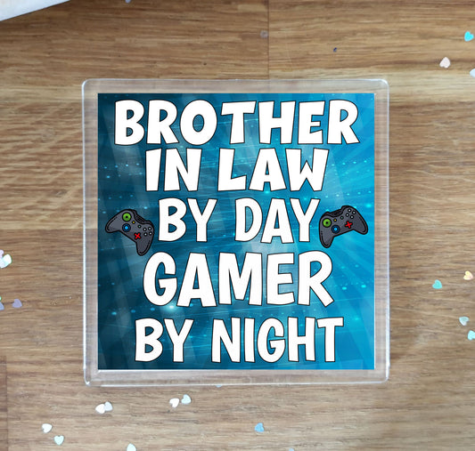 Brother in Law Gaming XBOX Coaster Gift - Brother in Law By Day Gamer By Night - Cute Fun Cheeky Novelty Present
