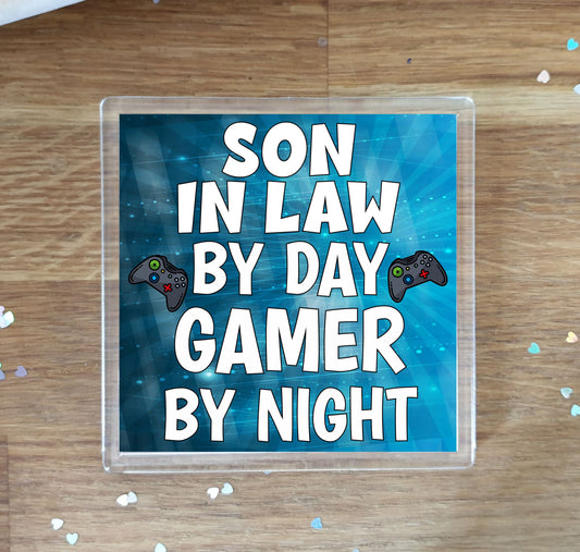 Son in Law Gaming XBOX Coaster Gift - Son in Law By Day Gamer By Night - Cute Fun Cheeky Novelty Present