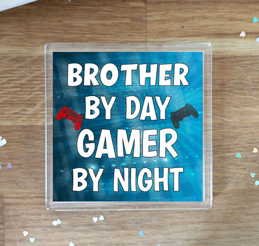 Brother Gaming PS4 Coaster Gift - Brother By Day Gamer By Night - Cute Fun Cheeky Novelty Present