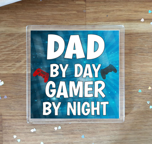 Dad Gaming PS4 Coaster Gift - Dad By Day Gamer By Night - Cute Fun Cheeky Novelty Present