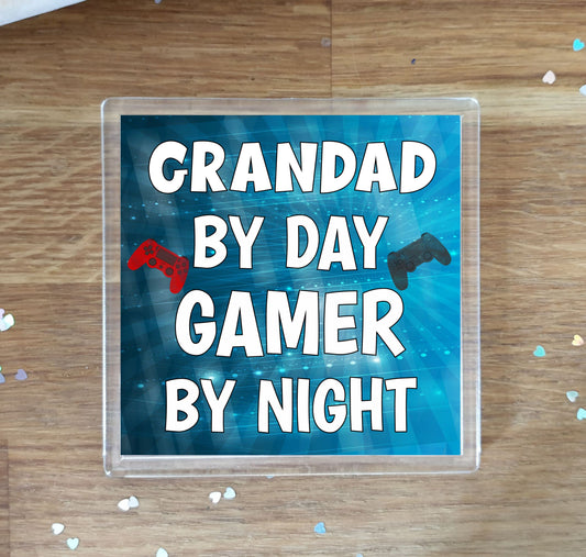 Grandad Gaming PS4 Coaster Gift - Grandad By Day Gamer By Night - Cute Fun Cheeky Novelty Present
