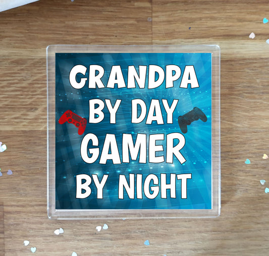 Grandpa Gaming PS4 Coaster Gift - Grandpa By Day Gamer By Night - Cute Fun Cheeky Novelty Present