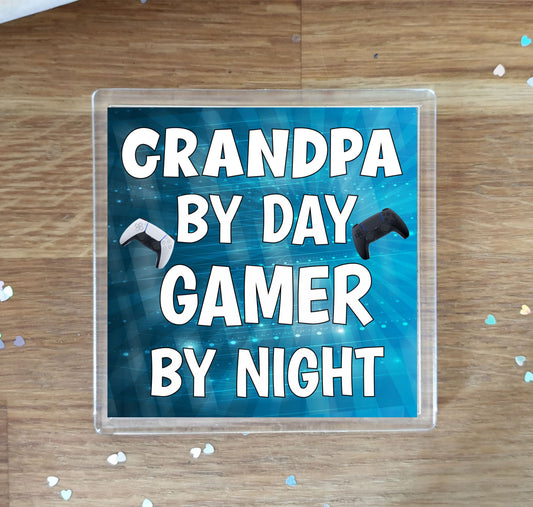 Grandpa Gaming PS5 Coaster Gift - Grandpa By Day Gamer By Night - Cute Fun Cheeky Novelty Present