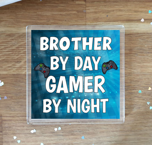 Brother Gaming XBOX Coaster Gift - Brother By Day Gamer By Night - Cute Fun Cheeky Novelty Present