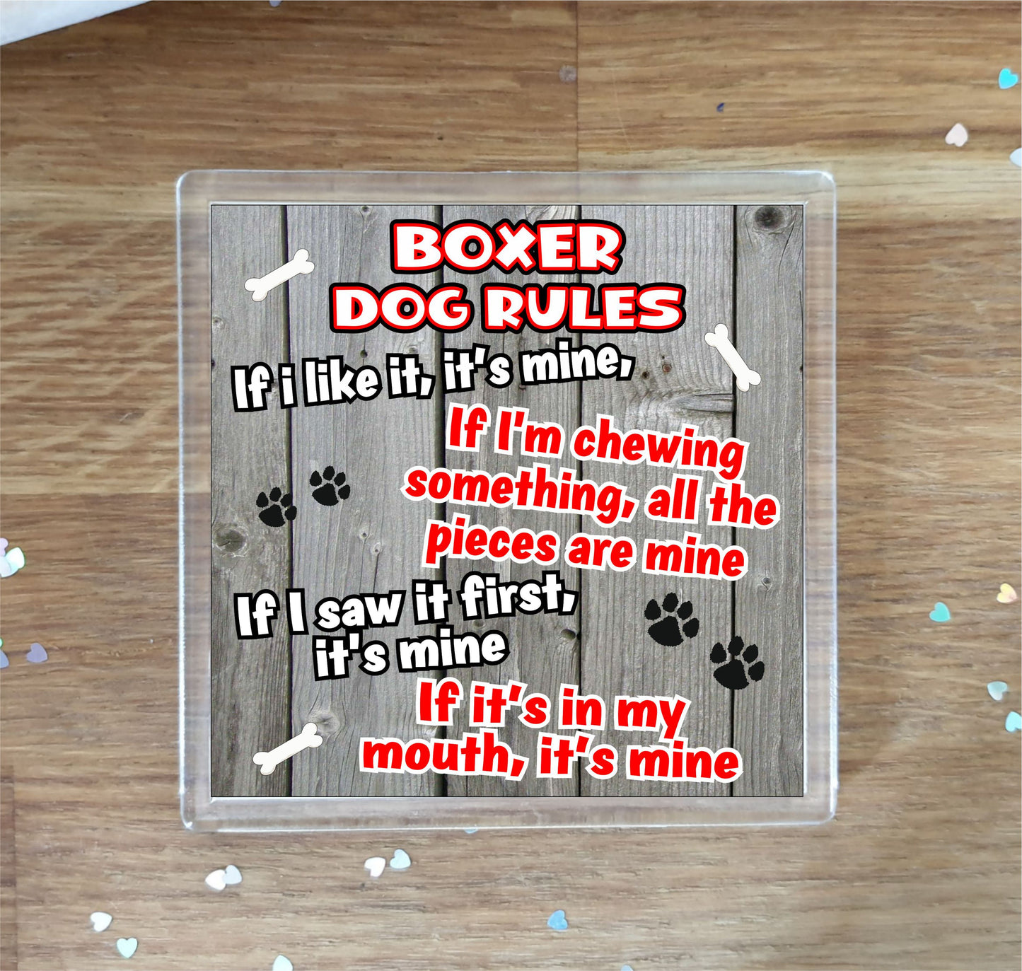Boxer Coaster Gift - Dog Rules - If I Like It It's Mine - Novelty Cute Pet Owner Mug Cup Coaster Present