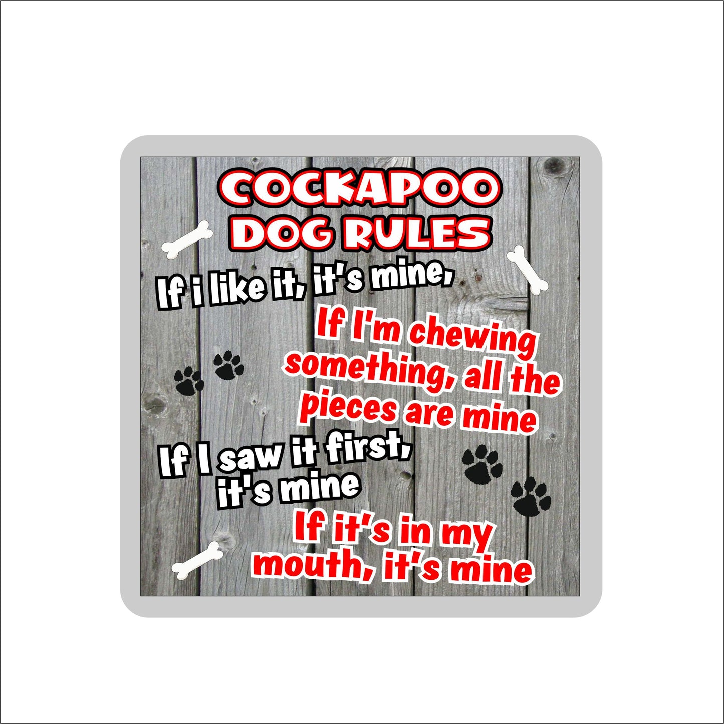 Cockapoo Coaster Gift - Dog Rules - If I Like It It's Mine - Novelty Cute Pet Owner Mug Cup Coaster Present