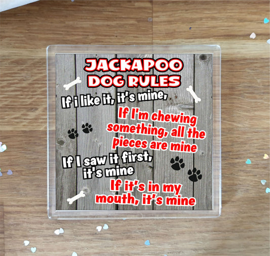 Jackapoo Coaster Gift - Dog Rules - If I Like It It's Mine - Novelty Cute Pet Owner Mug Cup Coaster Present