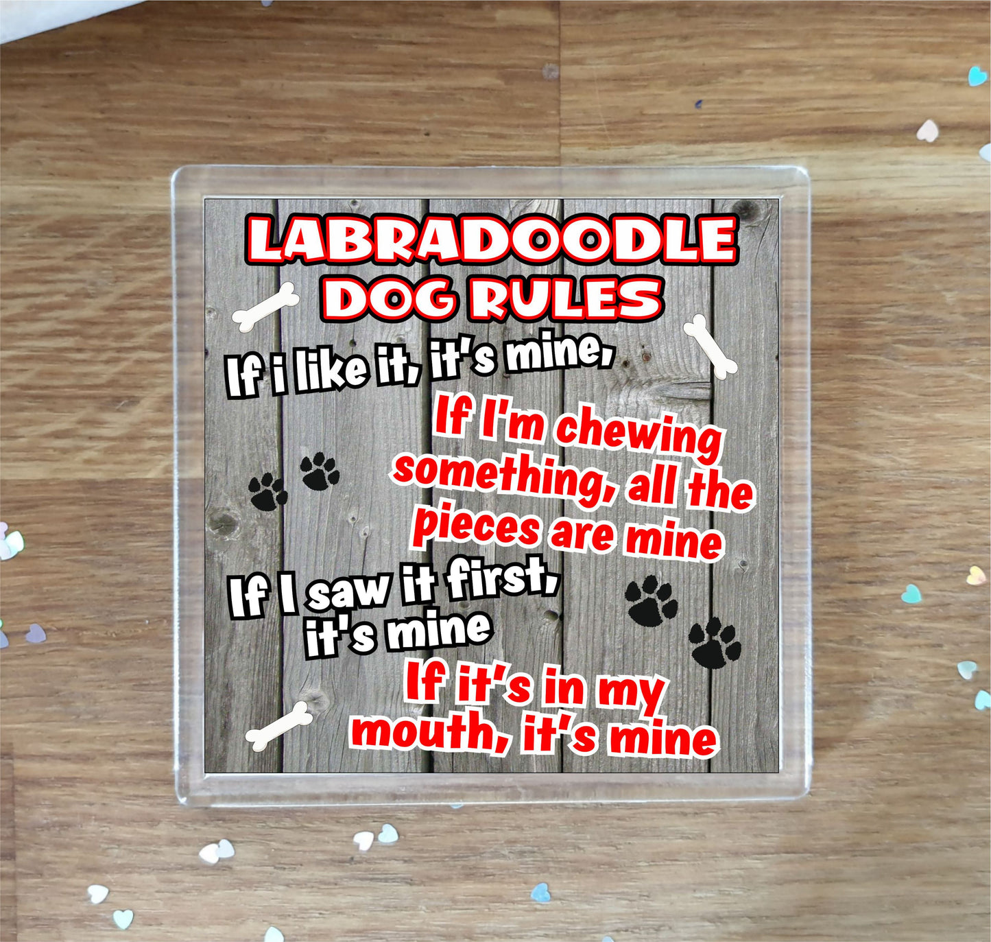 Labradoodle Coaster Gift - Dog Rules - If I Like It It's Mine - Novelty Cute Pet Owner Mug Cup Coaster Present