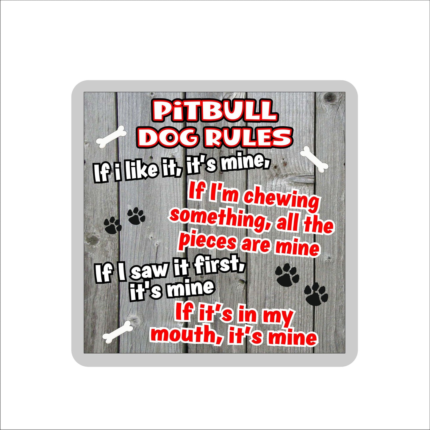 Pitbull Coaster Gift - Dog Rules - If I Like It It's Mine - Novelty Cute Pet Owner Mug Cup Coaster Present