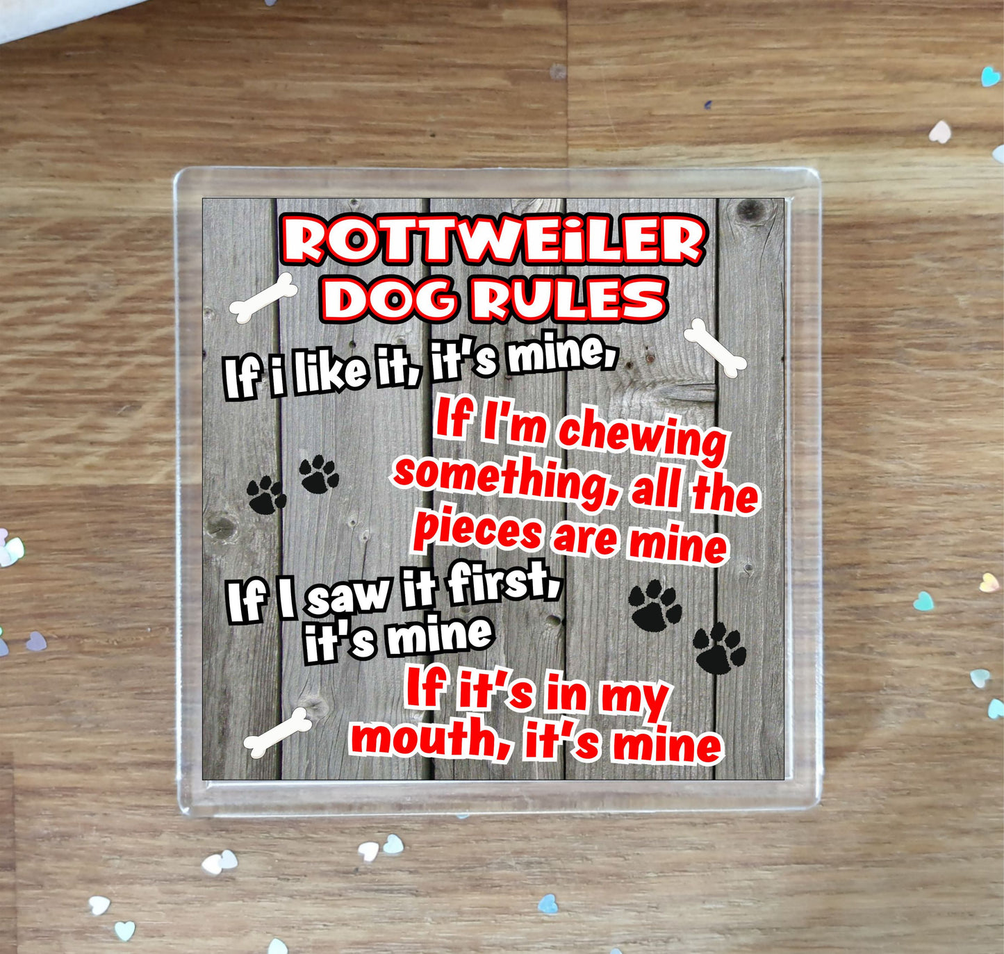 Rottweiler Coaster Gift - Dog Rules - If I Like It It's Mine - Novelty Cute Pet Owner Mug Cup Coaster Present