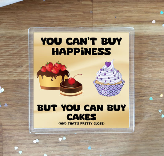 Cake Coaster Gift - You Can't Buy Happiness But You Can Buy * - Funny Cute Novelty Present