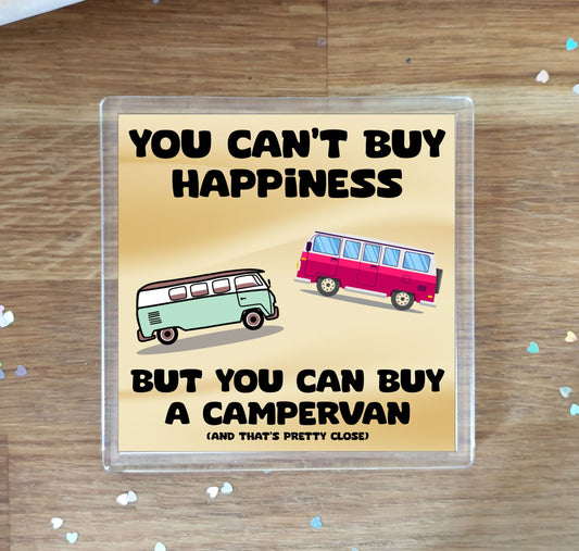 Campervan Coaster Gift - You Can't Buy Happiness But You Can Buy * - Funny Cute Novelty Present