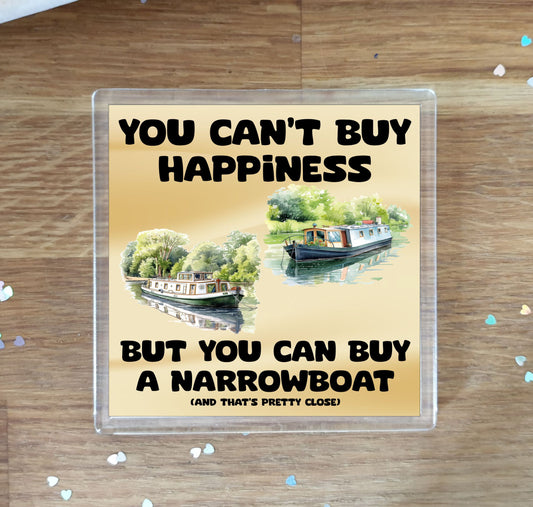Narrowboat Coaster Gift - You Can't Buy Happiness But You Can Buy A * - Funny Cute Novelty Present