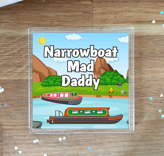 Daddy Narrowboat Coaster Gift - Narrowboat Mad Daddy - Nice Fun Cute Novelty Present