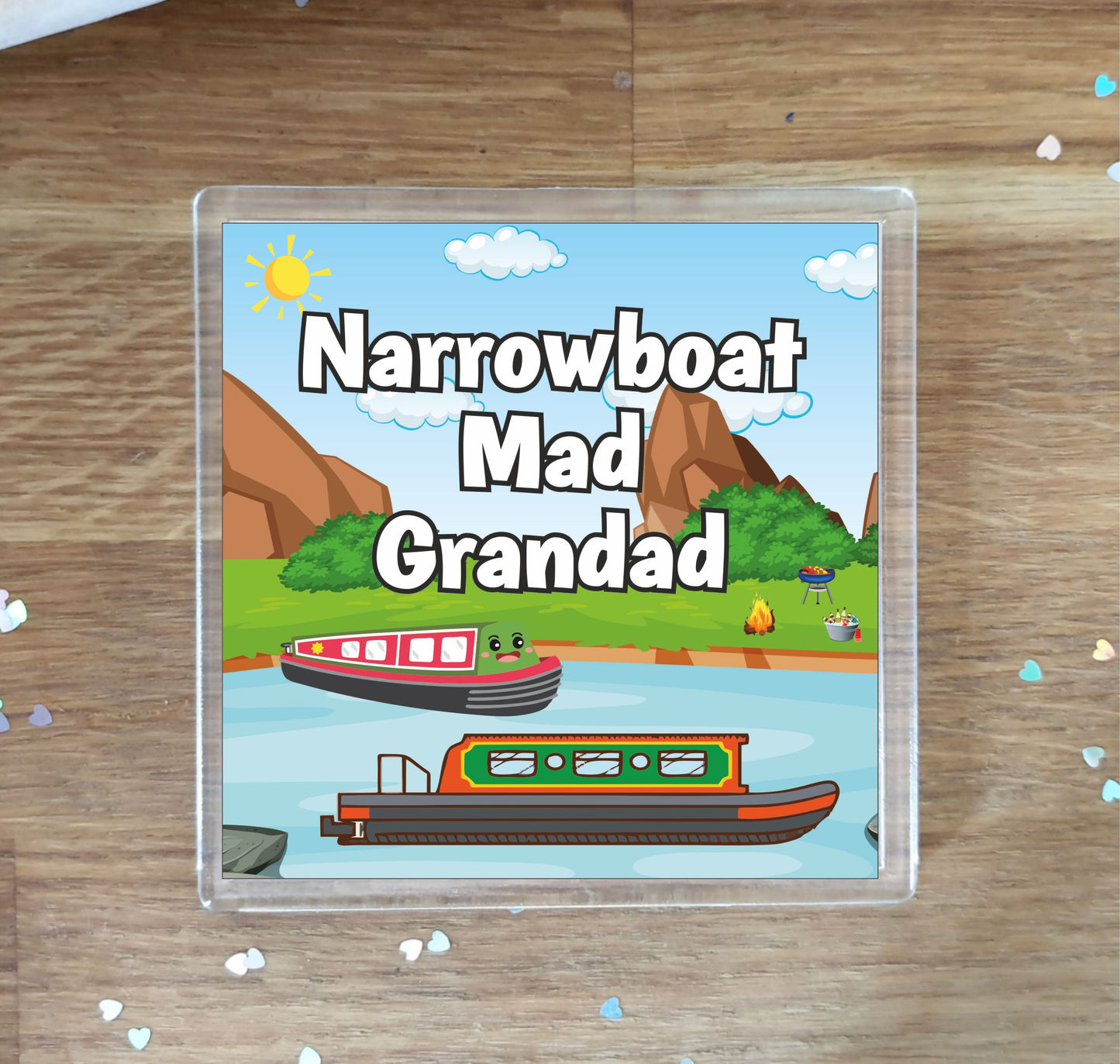 Grandad Narrowboat Coaster Gift - Narrowboat Mad Grandad - Nice Fun Cute Novelty Present