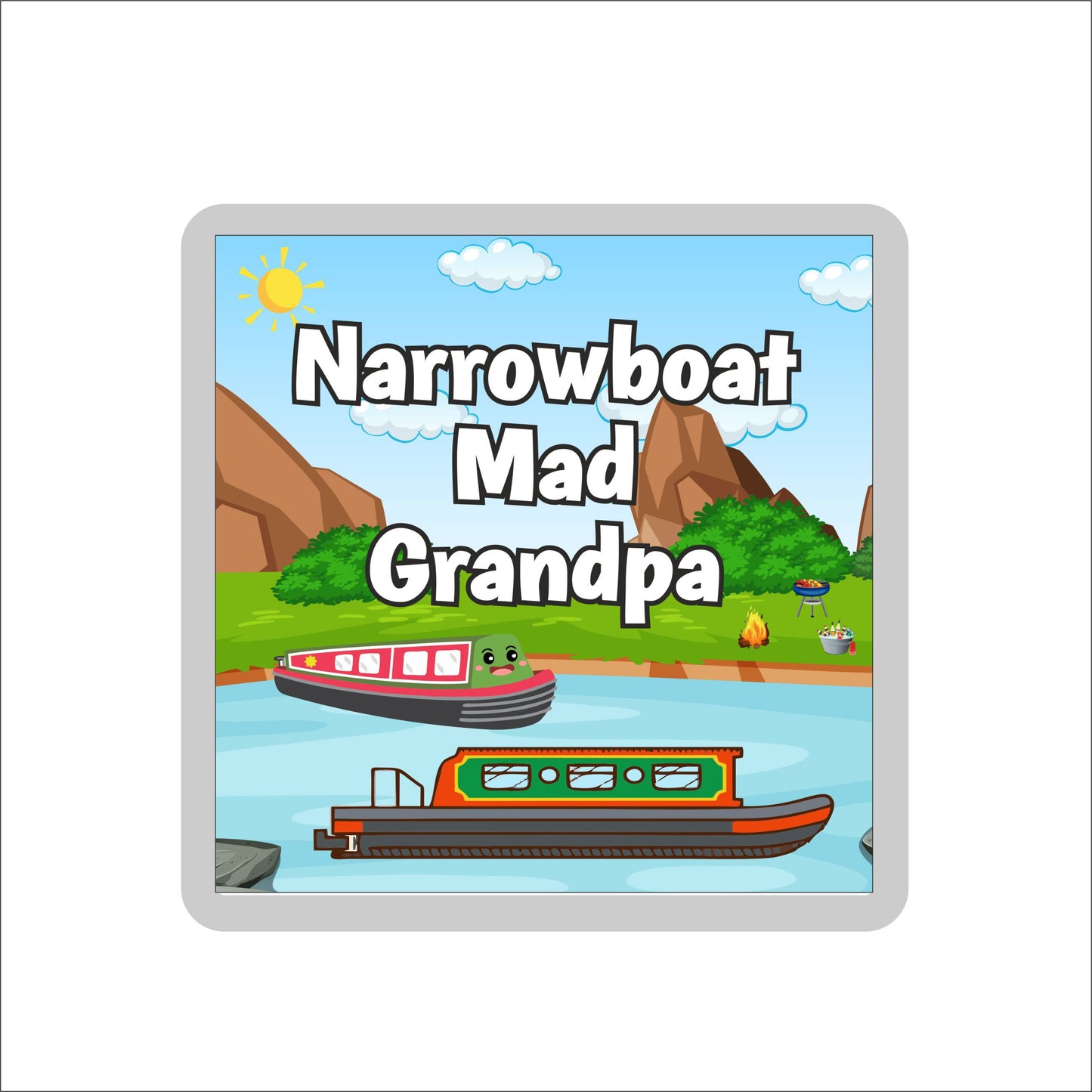 Grandpa Narrowboat Coaster Gift - Narrowboat Mad Grandpa - Nice Fun Cute Novelty Present