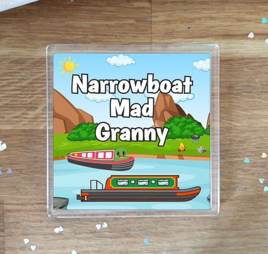 Granny Narrowboat Coaster Gift - Narrowboat Mad Granny - Nice Fun Cute Novelty Present