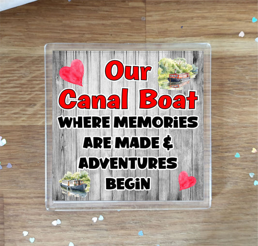 Canal Boat Coaster - Where Memories Are Made And Adventures Begin - Fun Narrowboat Novelty Holiday Gift