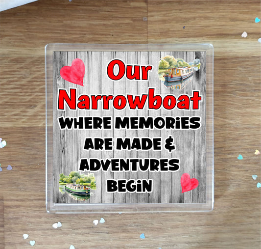 Narrowboat Coaster - Where Memories Are Made And Adventures Begin - Fun Canal Boat Novelty Holiday Gift