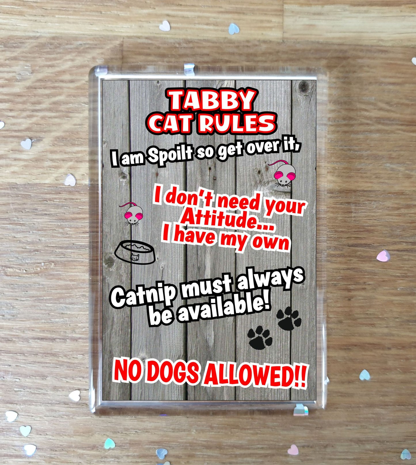 Tabby Cat Fridge Magnet Gift - Cat Rules - I Am Spoilt So Get Over It - Novelty Fun Cute Pet Owner Birthday Christmas Present