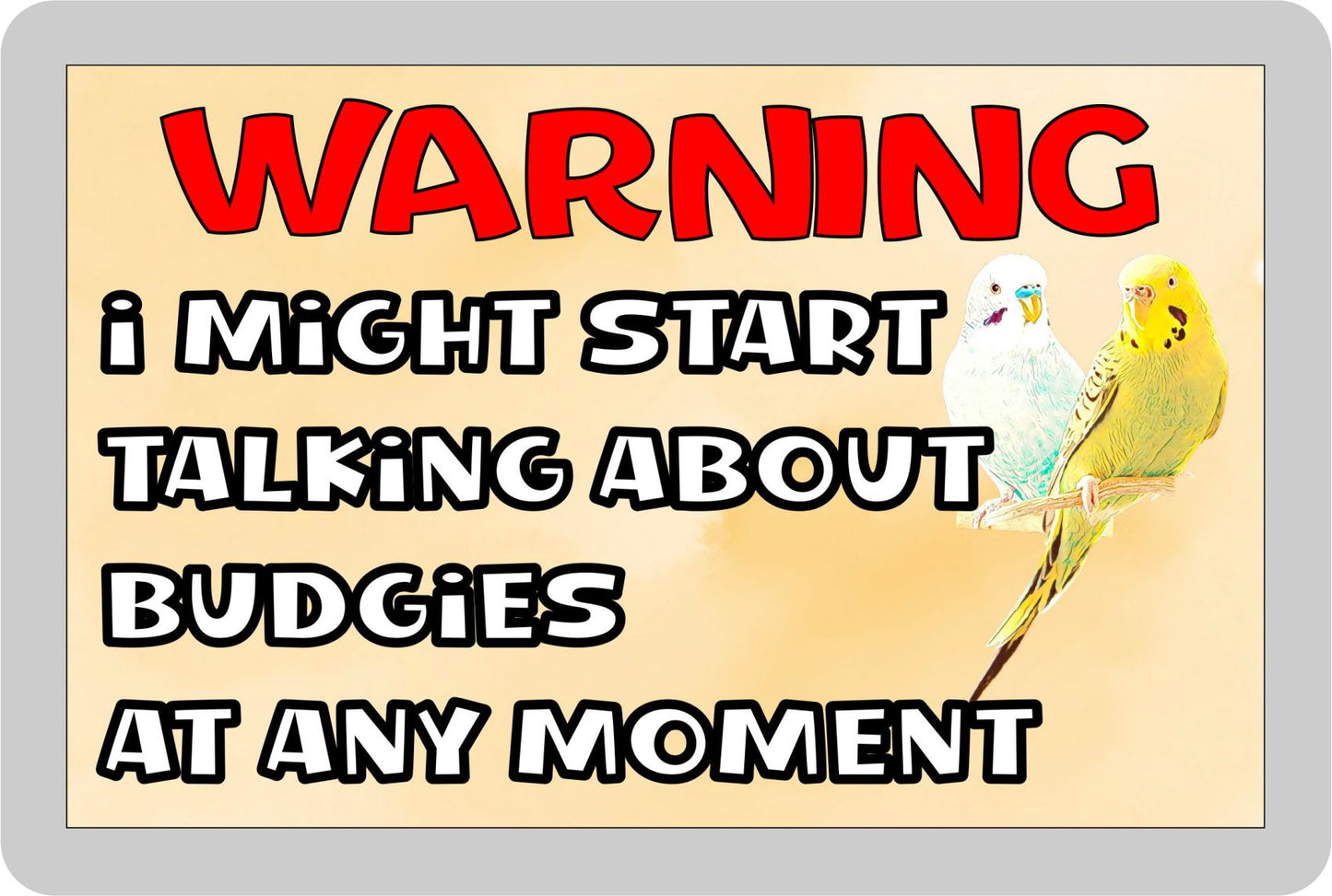 Budgie Fridge Magnet Gift - Warning I Might Start Talking About * At Any Moment - Fun Cute Novelty Bird Present
