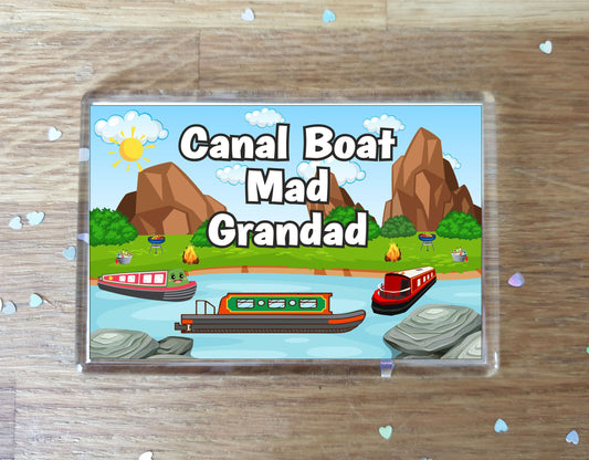 Grandad Canal Boat Fridge Magnet - Canal Boat Mad Grandad - Cute Fun Family Holiday Novelty Birthday Gift
