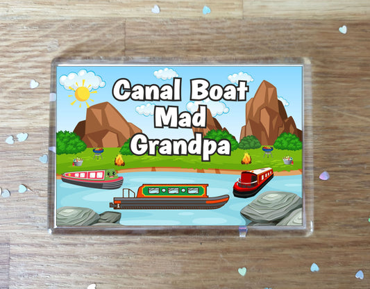 Grandpa Canal Boat Fridge Magnet - Canal Boat Mad Grandpa - Cute Fun Family Holiday Novelty Birthday Gift