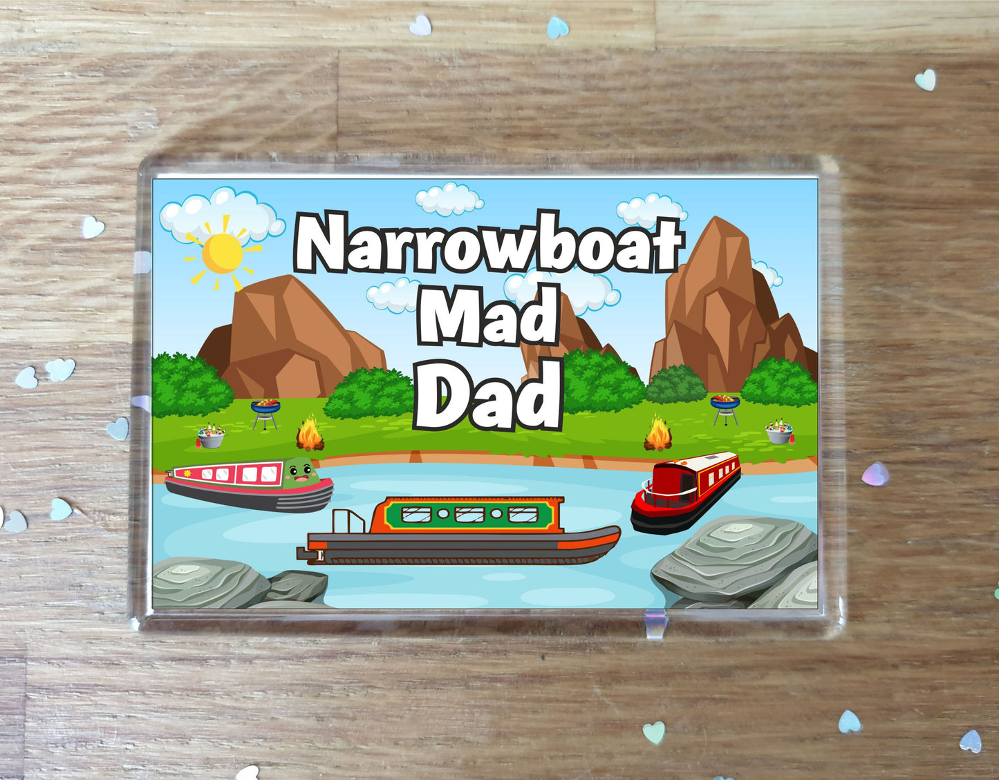 Dad Narrowboat Fridge Magnet - Narrowboat Mad Dad - Cute Fun Family Holiday Novelty Birthday Gift