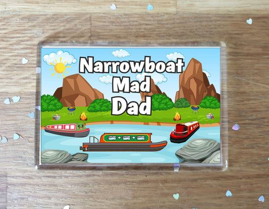 Dad Narrowboat Fridge Magnet - Narrowboat Mad Dad - Cute Fun Family Holiday Novelty Birthday Gift