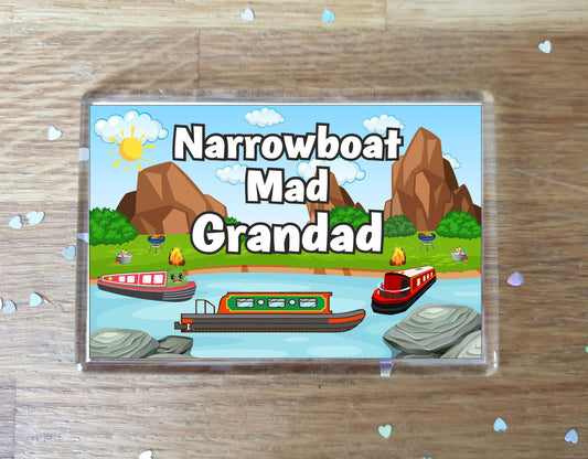 Grandad Narrowboat Fridge Magnet - Narrowboat Mad Grandad - Cute Fun Family Holiday Novelty Birthday Gift
