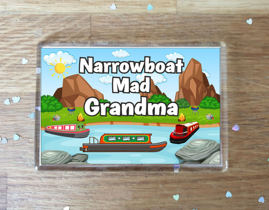 Grandma Narrowboat Fridge Magnet - Narrowboat Mad Grandma - Cute Fun Family Holiday Novelty Birthday Gift