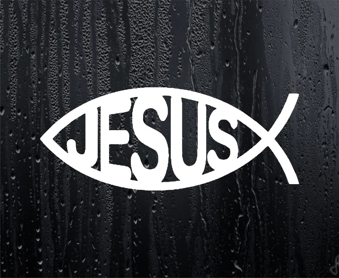 2X Car Van Stickers Jesus Ichthys Text Fish Christian Symbol Religious Window Bumper Boot Door Decals