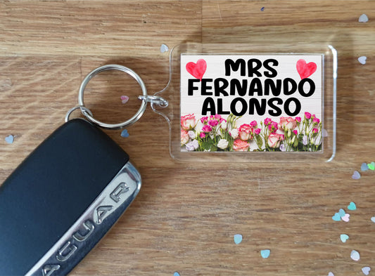 Mrs Fernando Alonso Keyring Gift -  Cute Fun Novelty Fan Thirst Racing Driver Present