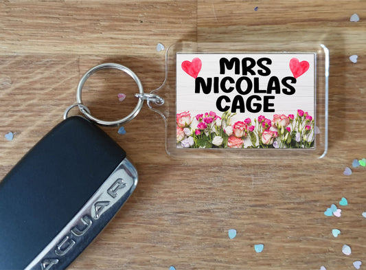 Mrs Nicolas Cage Keyring Gift -  Cute Fun Novelty Fan Thirst Movie Film Star Present