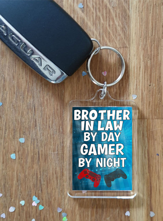 Brother in Law Gaming PS4 Keyring Gift - Brother in Law By Day Gamer By Night - Cute Fun Cheeky Novelty Present