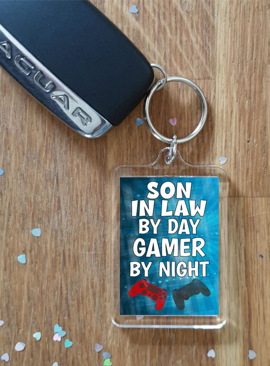 Son in Law Gaming PS4 Keyring Gift - Son in Law By Day Gamer By Night - Cute Fun Cheeky Novelty Present
