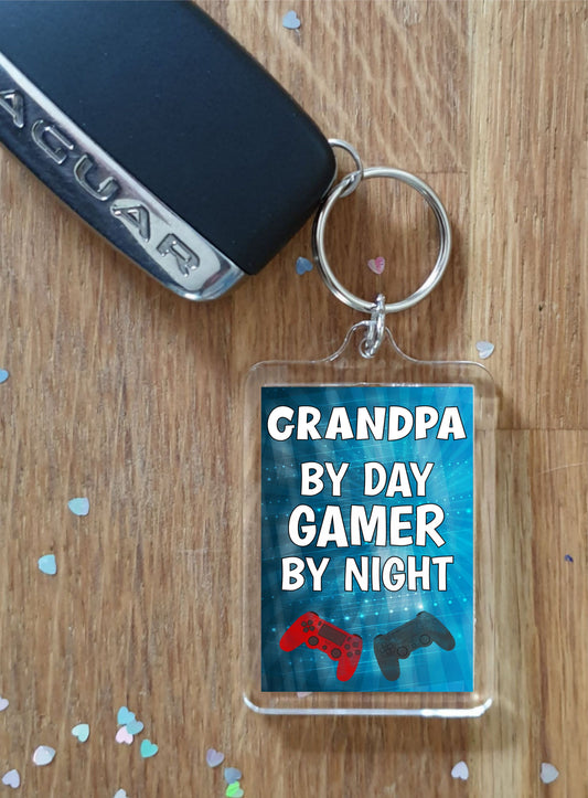 Grandpa Gaming PS4 Keyring Gift - Grandpa By Day Gamer By Night - Cute Fun Cheeky Novelty Present