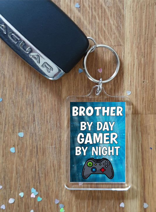 Brother Gaming Xbox Keyring Gift - Brother By Day Gamer By Night - Cute Fun Cheeky Novelty Present